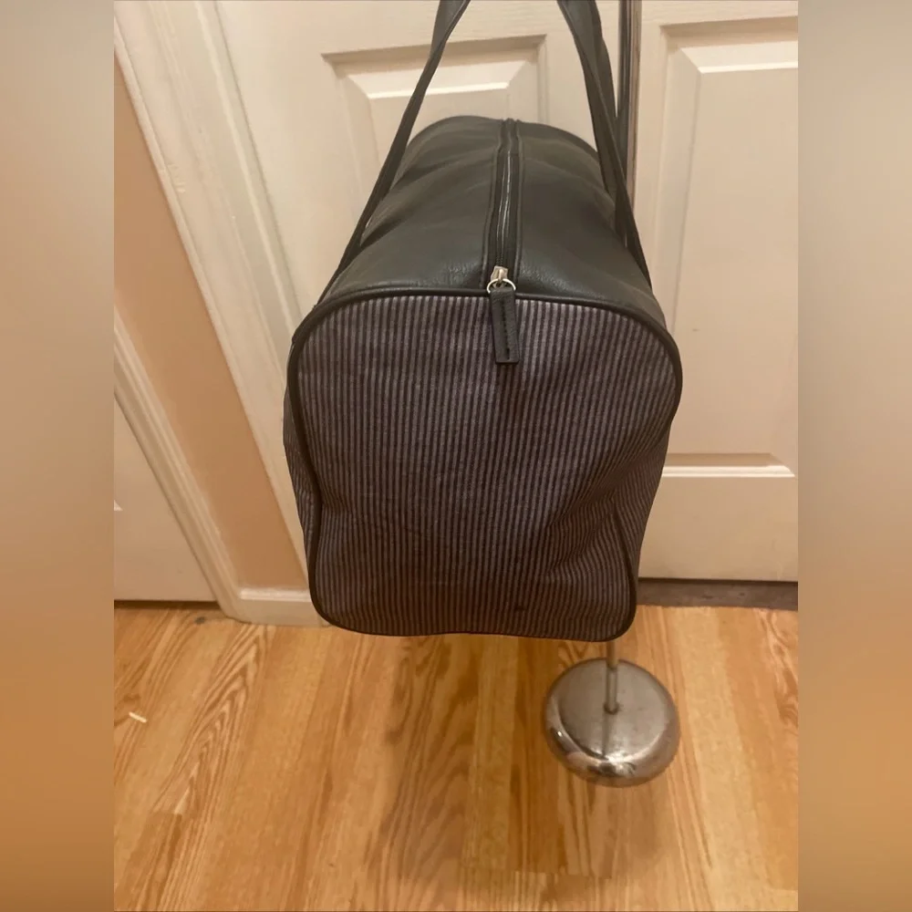 John Varvatos Mono Duffel Bag Men's Striped Black Travel Gym Carry On Gift Bag